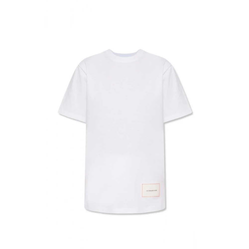 Victoria Beckham Witte T-Shirt van Biologisch Katoen met Logo Patch Wit Dames