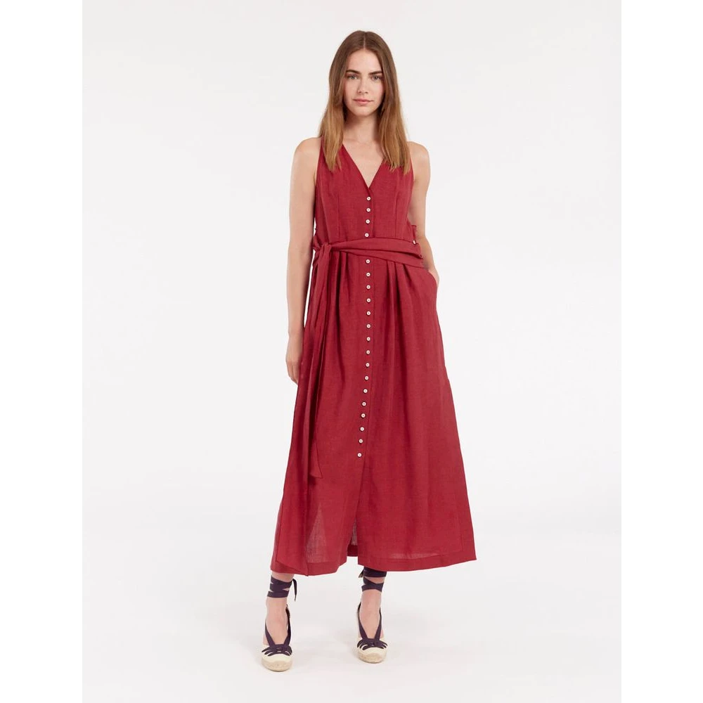 Ines De La Fressange Paris Ambre lange jurk in frambozen linnen Pink Dames