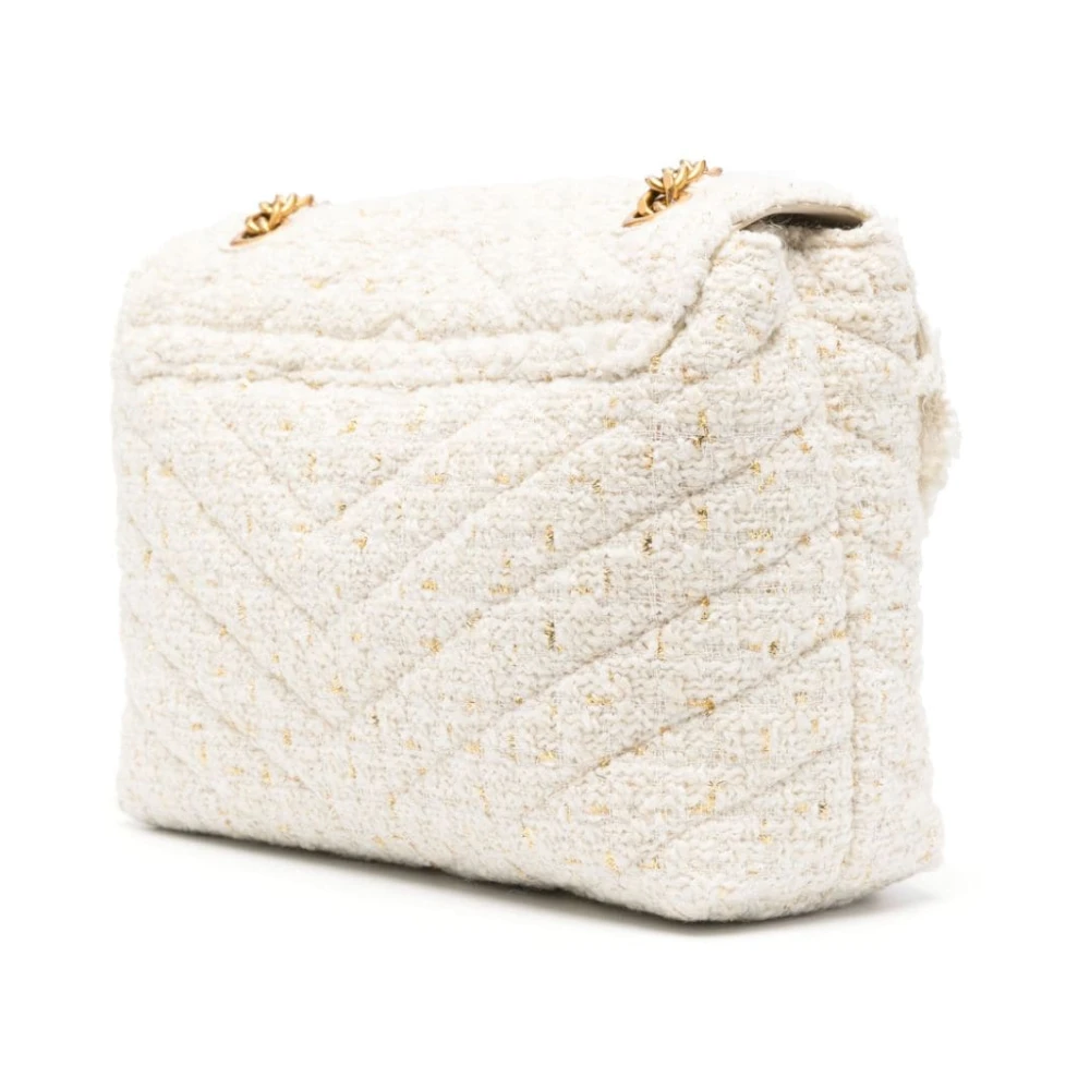 Twinset Chique Tweed Schoudertas met Franje Klep White Dames