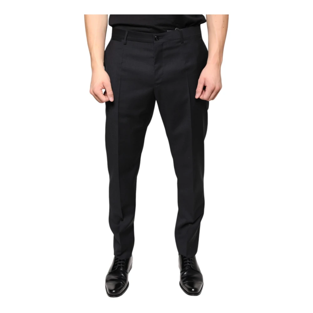 Dolce & Gabbana Men's Black Slim-Fit Trousers, Xl, Wool Skinny Dress Trousers