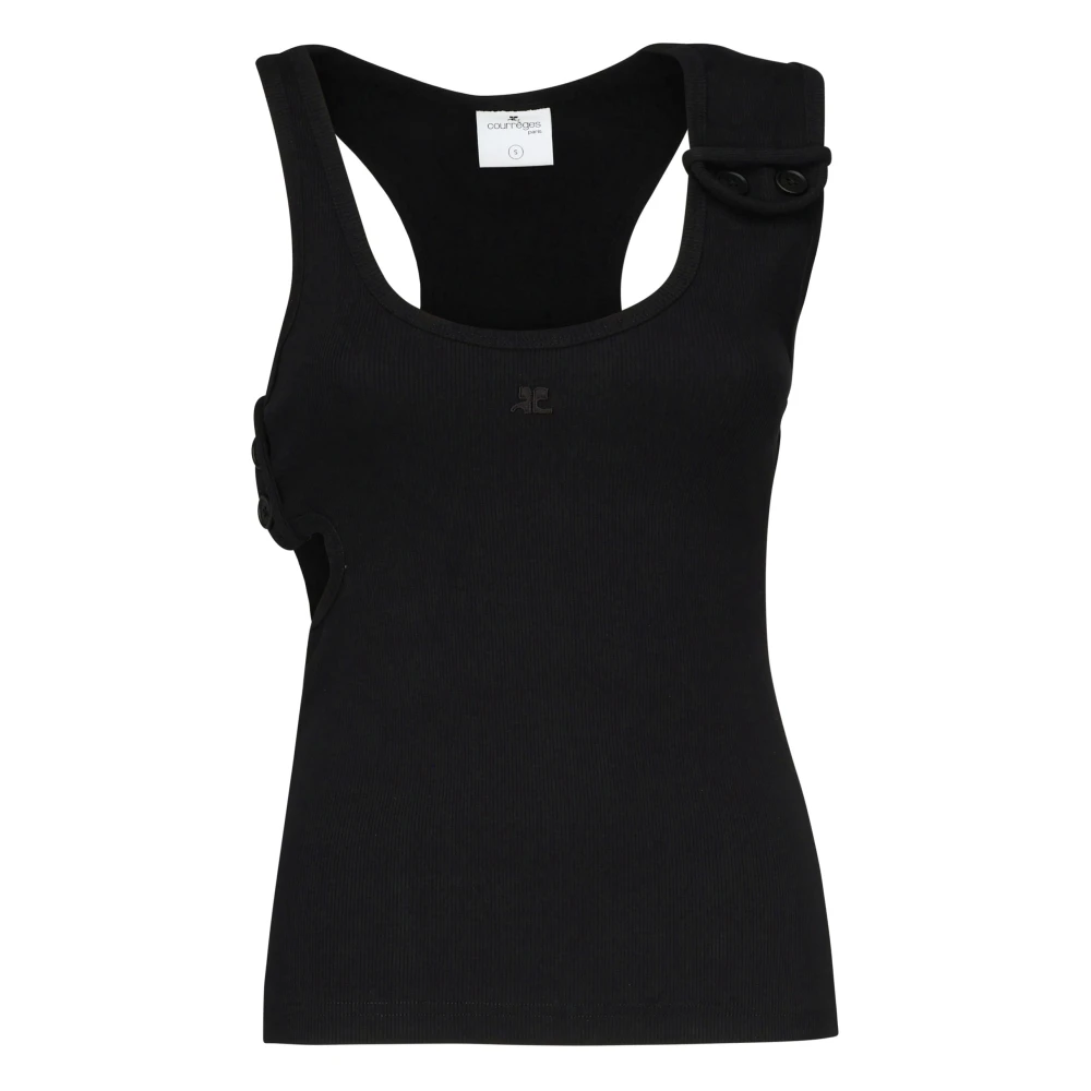 Courrèges Zwart Rib Tank Top Knoop Schouder Black Dames
