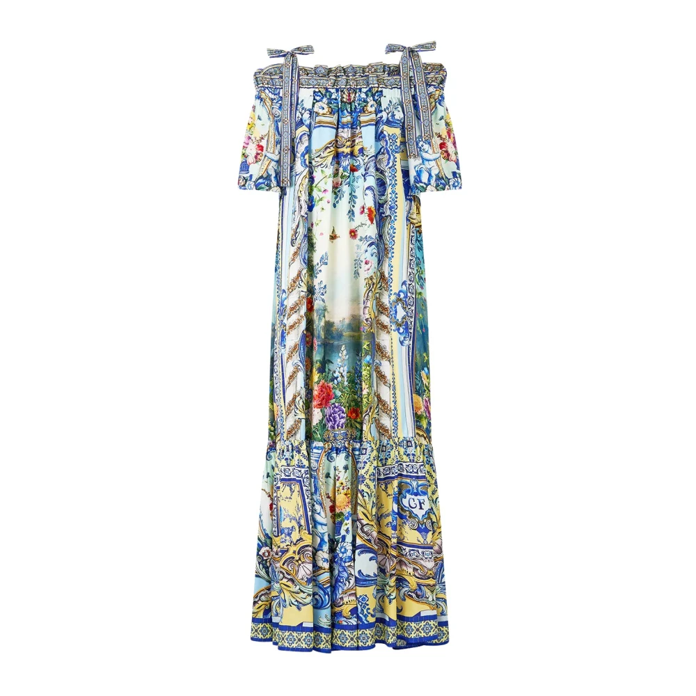 Camilla Off Shoulder Frill Zijden Jurk Multicolor Dames
