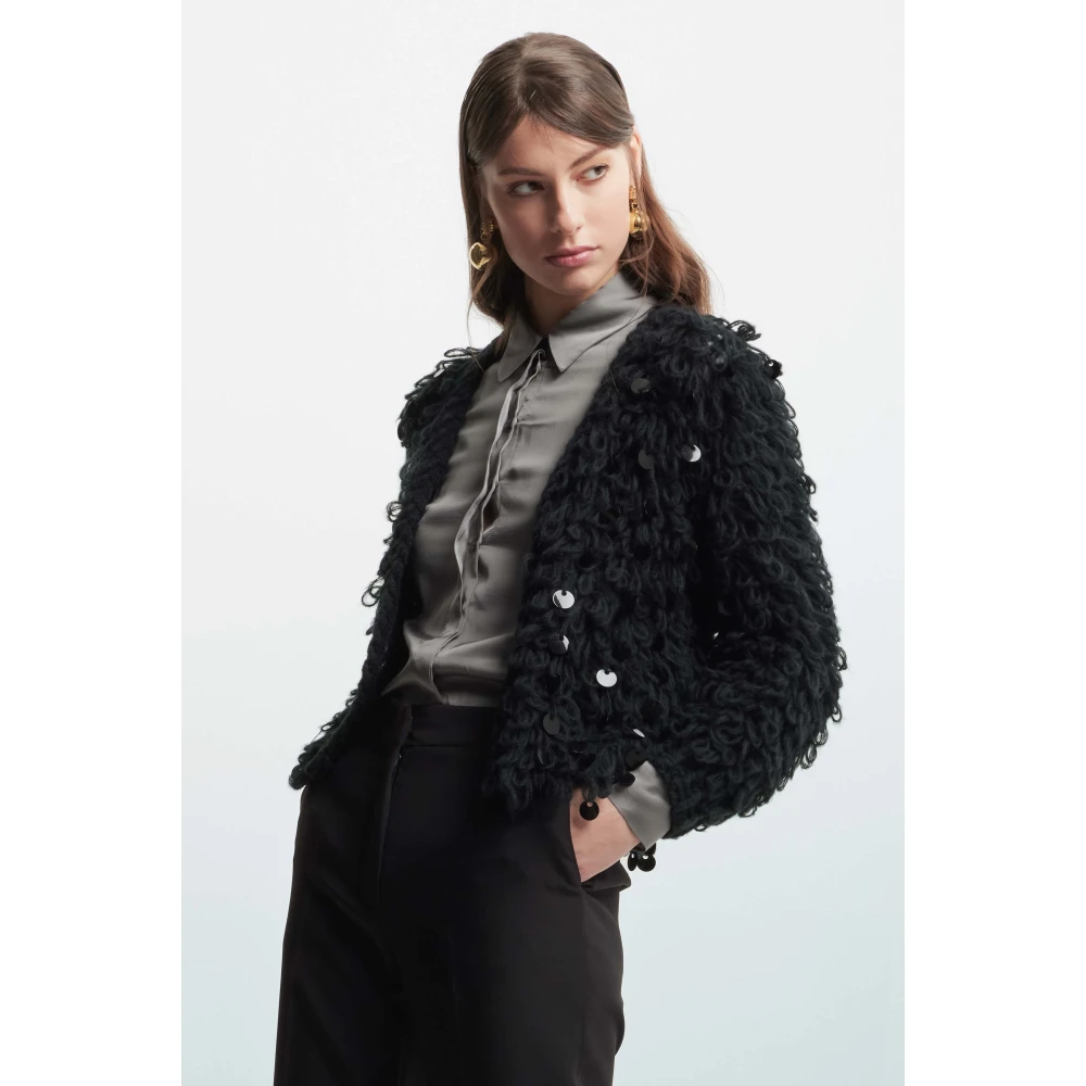 Kocca Gebreid vest met grote pailletten Black Dames