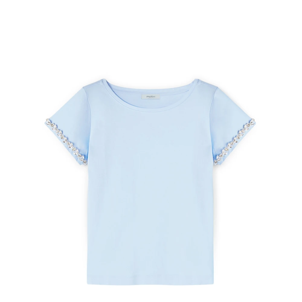 Motivi T-shirt met kristalversierde mouwen Blue Dames