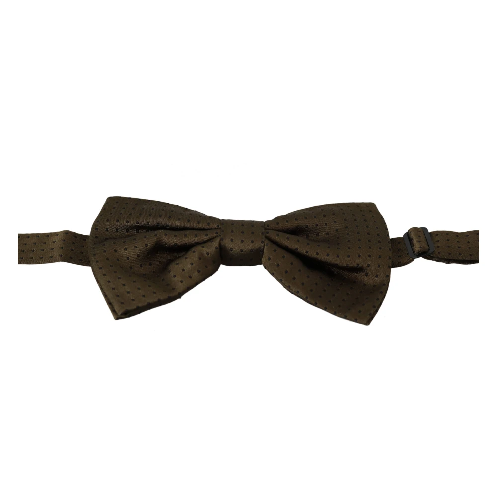Dolce & Gabbana Elegante Bruine Polka Dot Zijden Vlinderdas Brown Heren