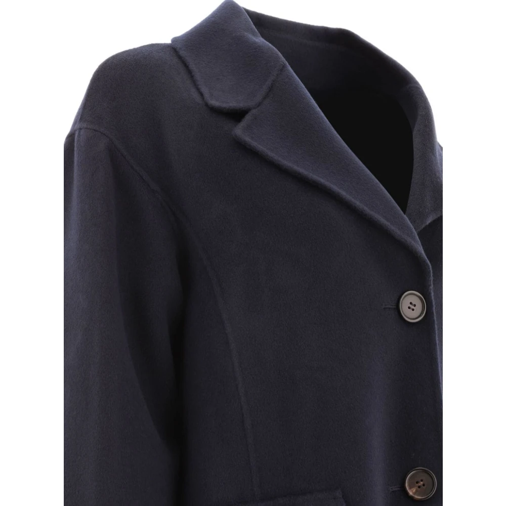 Max Mara Blauwe Wollen Jas met Enkele Rij Knopen Blue Dames