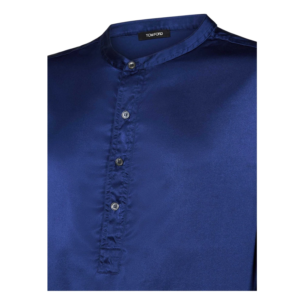 Tom Ford Blauwe Zijden Henley Ondergoed Blue Heren