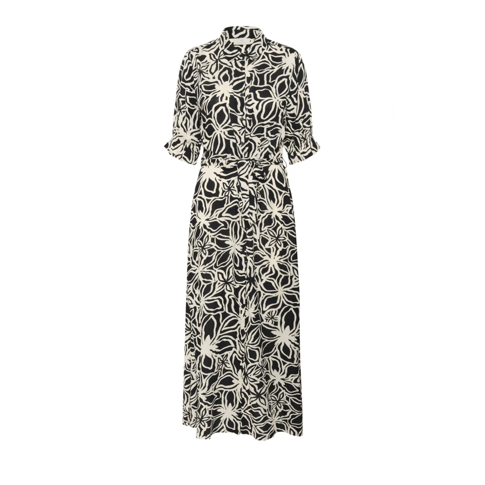 Kaffe Bloemenprint jurk met overhemdkraag Black Dames