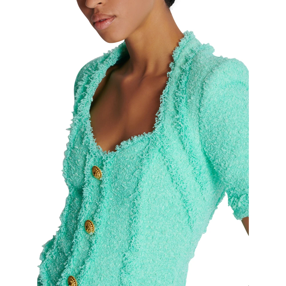 Balmain Tweed jurk met knopen Blue Dames