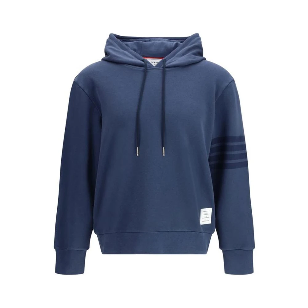 Thom Browne Men's Blue Hoodies, Xl, Cotton Crewneck Sweatshirt With Ribbed Cuffs