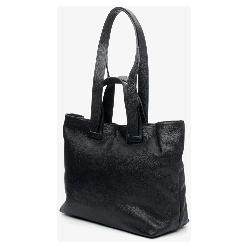 Estro Zwarte Leren Handtas Elegante Chic Stijl Black Dames