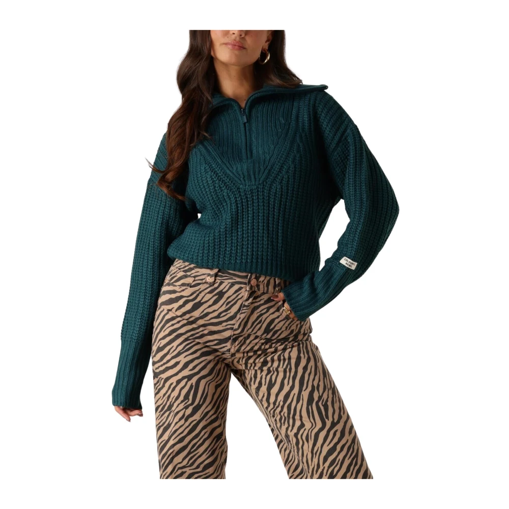 Colourful Rebel Groene Gebreide Zip Pullover Green Dames