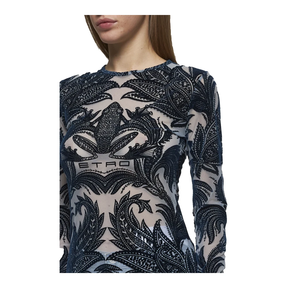 ETRO Blauwe Crewneck met Kikker en Paisley Blue Dames
