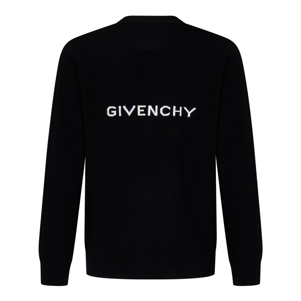 Givenchy Zwarte V-hals gebreide cardigan met handtekening Black Heren