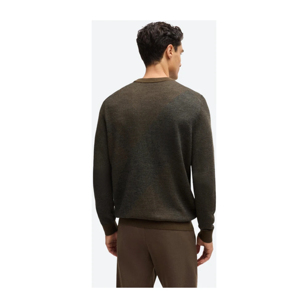 Hugo Boss Bicolor Jacquard wollen trui Brown Heren