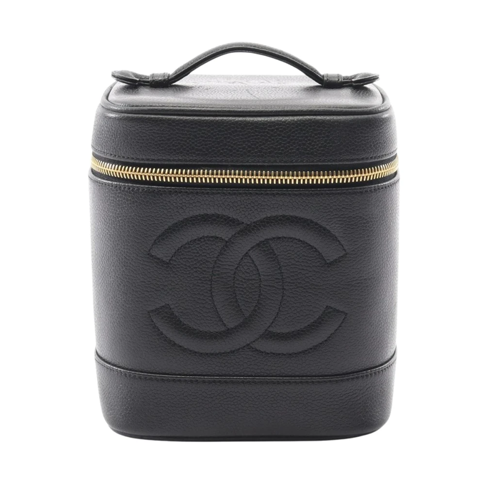 Chanel Vintage Women's Black Pre-Owned Vintage Caviar Leather Vanity Case With Cc Logo