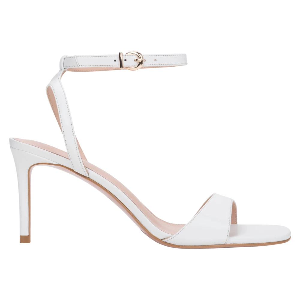 Estro White High Heel Sandals, Female, 3 Uk, Elegant Leather Stiletto Sandals