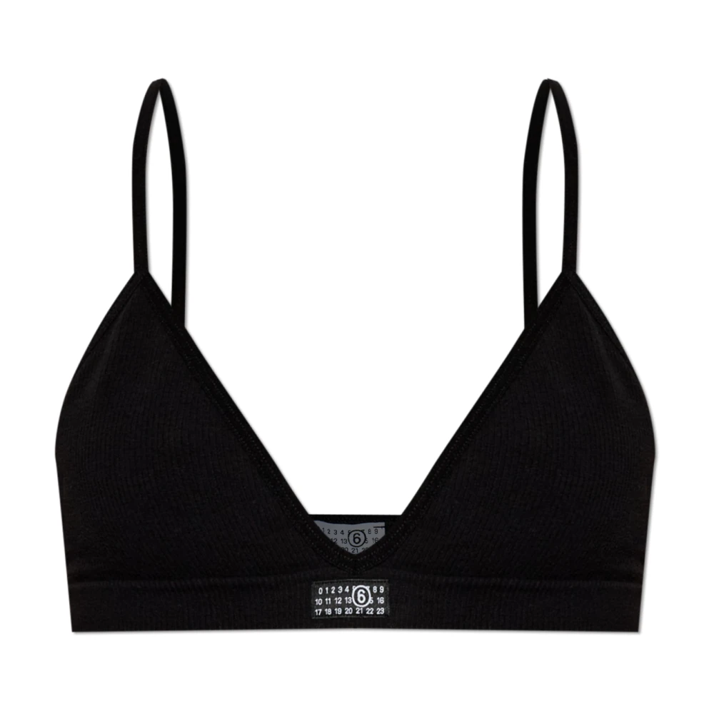 Mm6 Maison Margiela Donna Nero Label Ribbed Bra