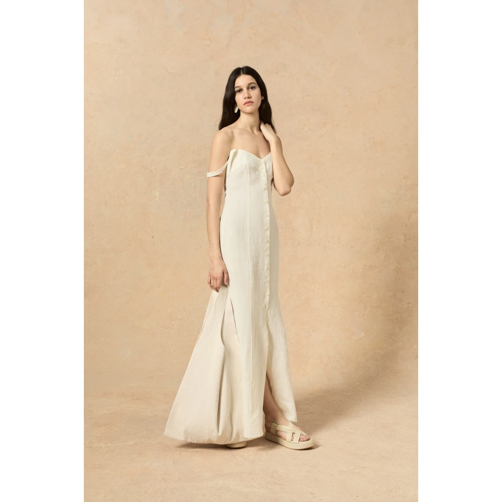 Cortana Bambina linnen ivoor jurk Beige Dames