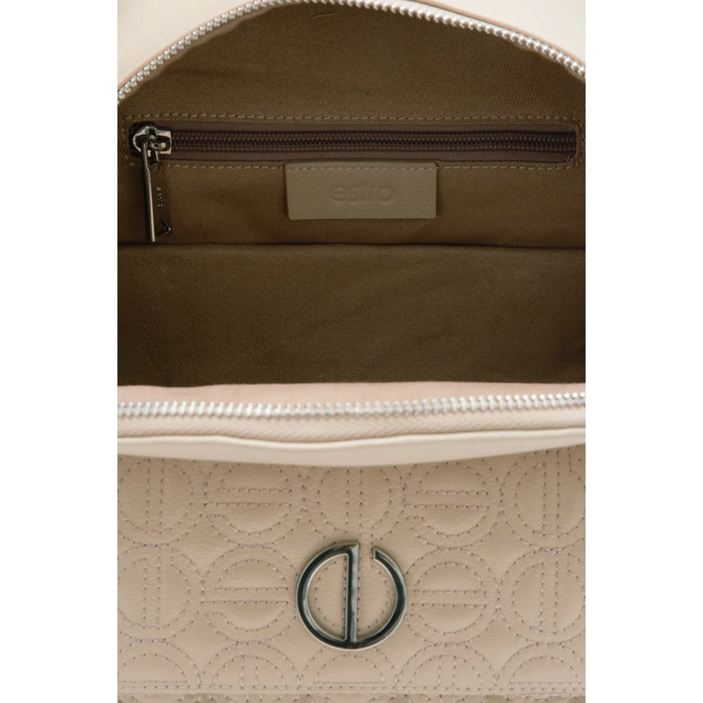 Estro Dames Licht Beige Leren Rugzak met Lange Verstelbare Banden Er00115051 Beige Dames