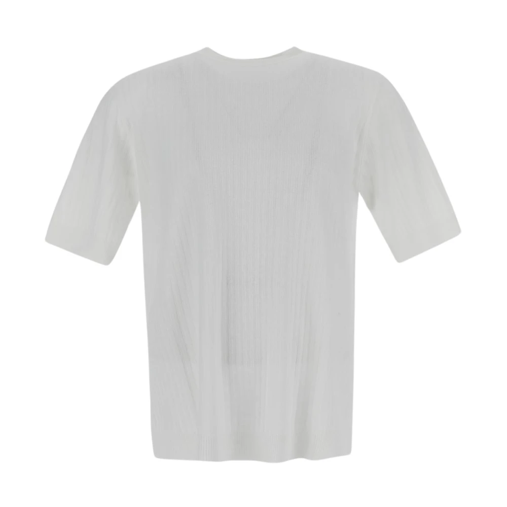 Lardini Geribbeld Linnen en Katoenen T-Shirt White Heren