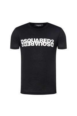 sort-t-shirt-med-print-korte-aermer