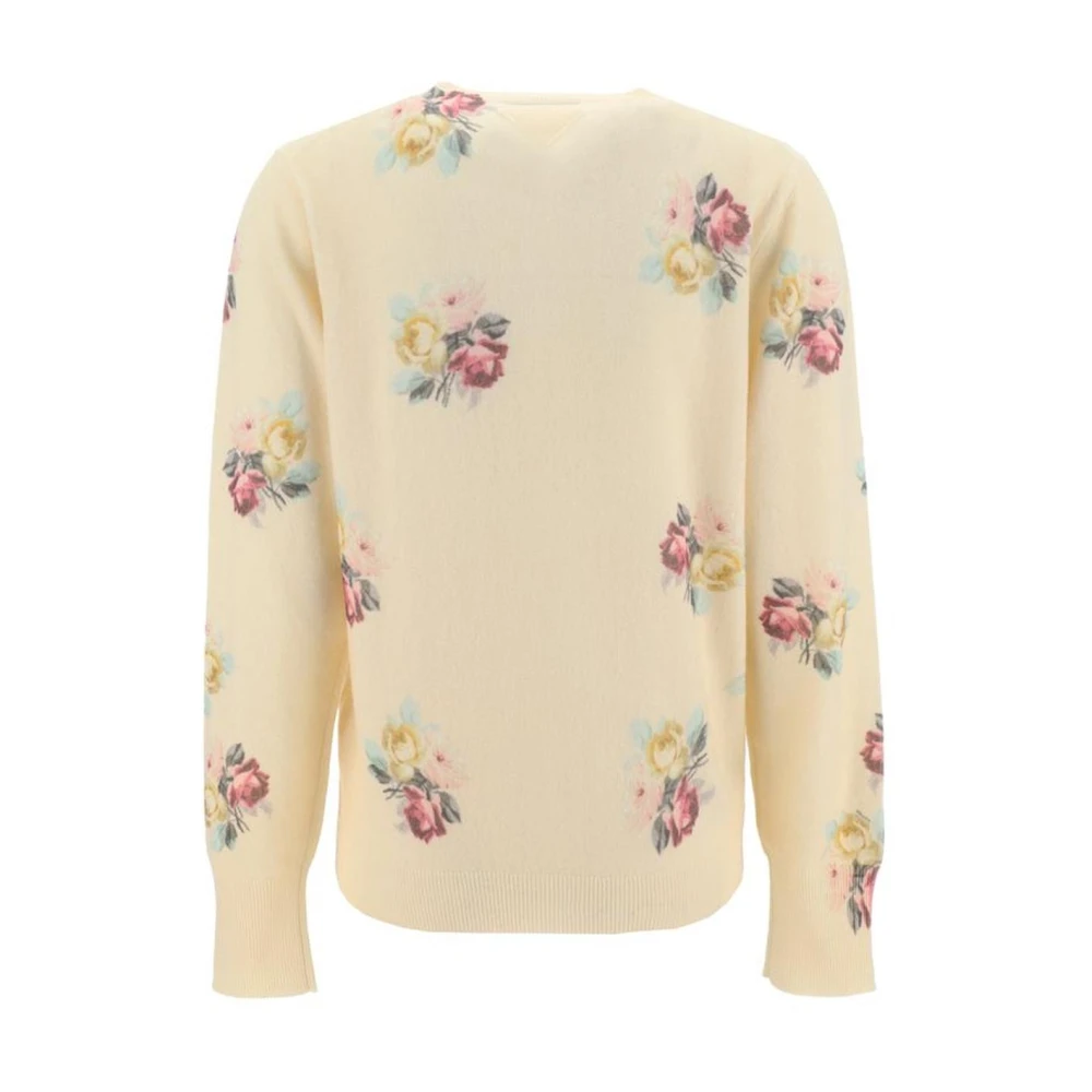 Prada Bloemenpatroon Wollen Vest met Knoop White Dames