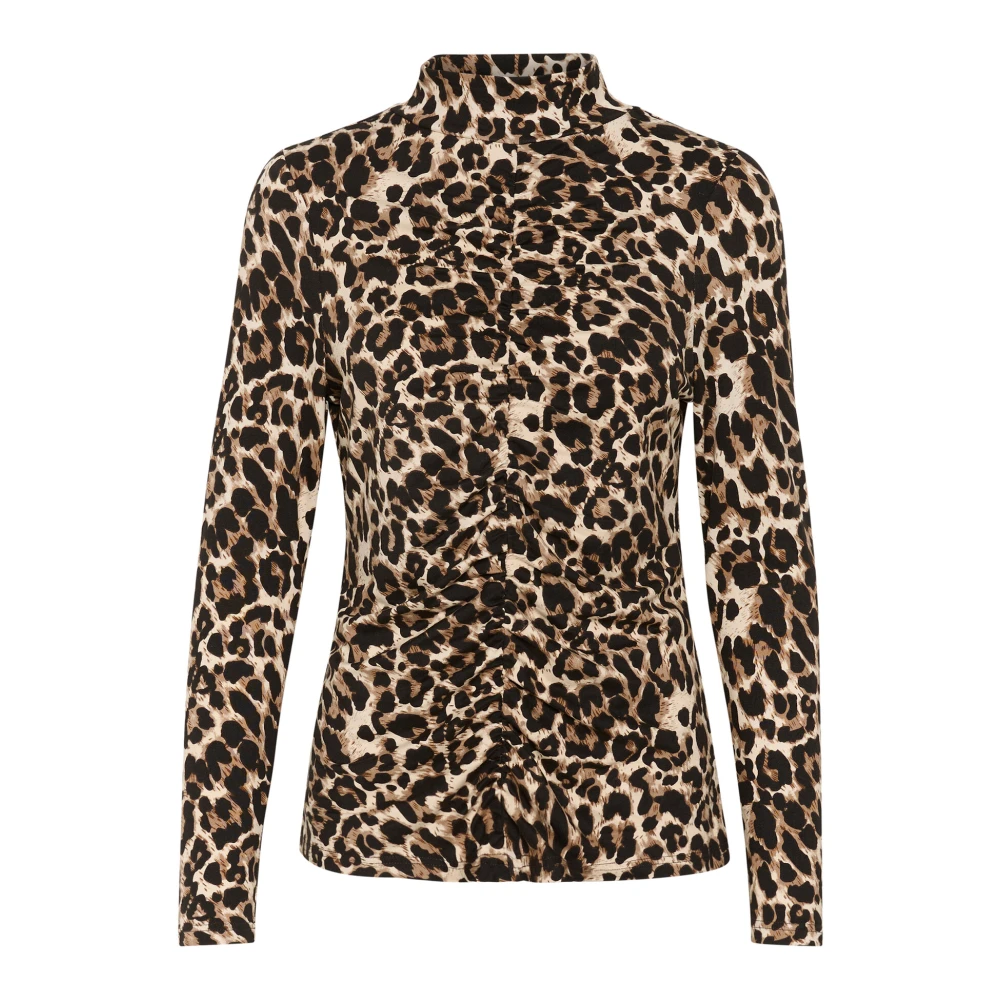 Cream Luipaardprint Lange Mouw Top Brown Dames