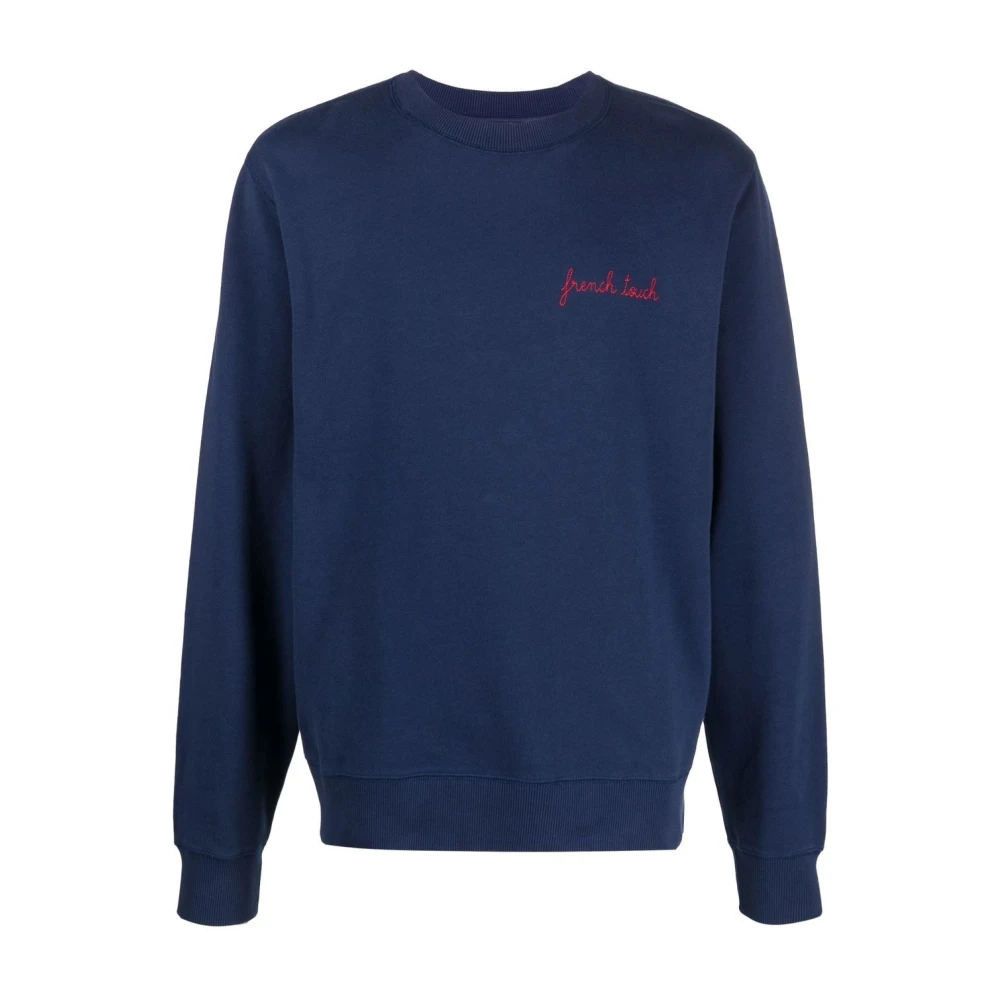 Maison Labiche Geborduurde Slogan Sweater Navy Blauw Blue Heren