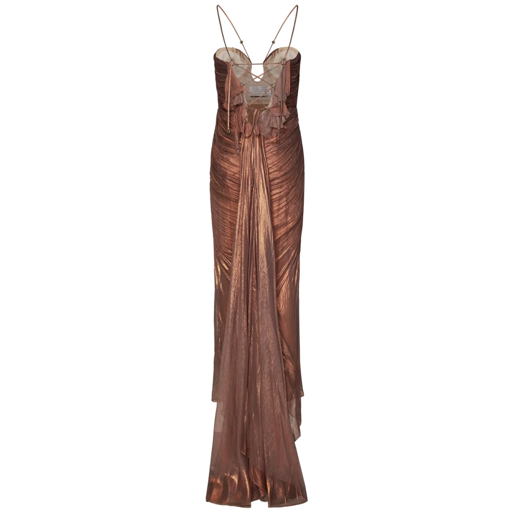 Maria Lucia Hohan Bronzen Zijden Jurk met Diepe Halslijn Brown Dames