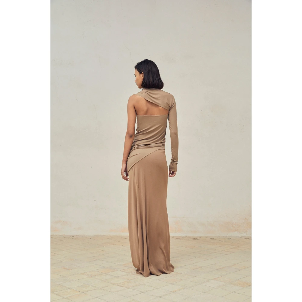 Cortana Asymmetrische Zijden Stretch Maxi Rok Brown Dames