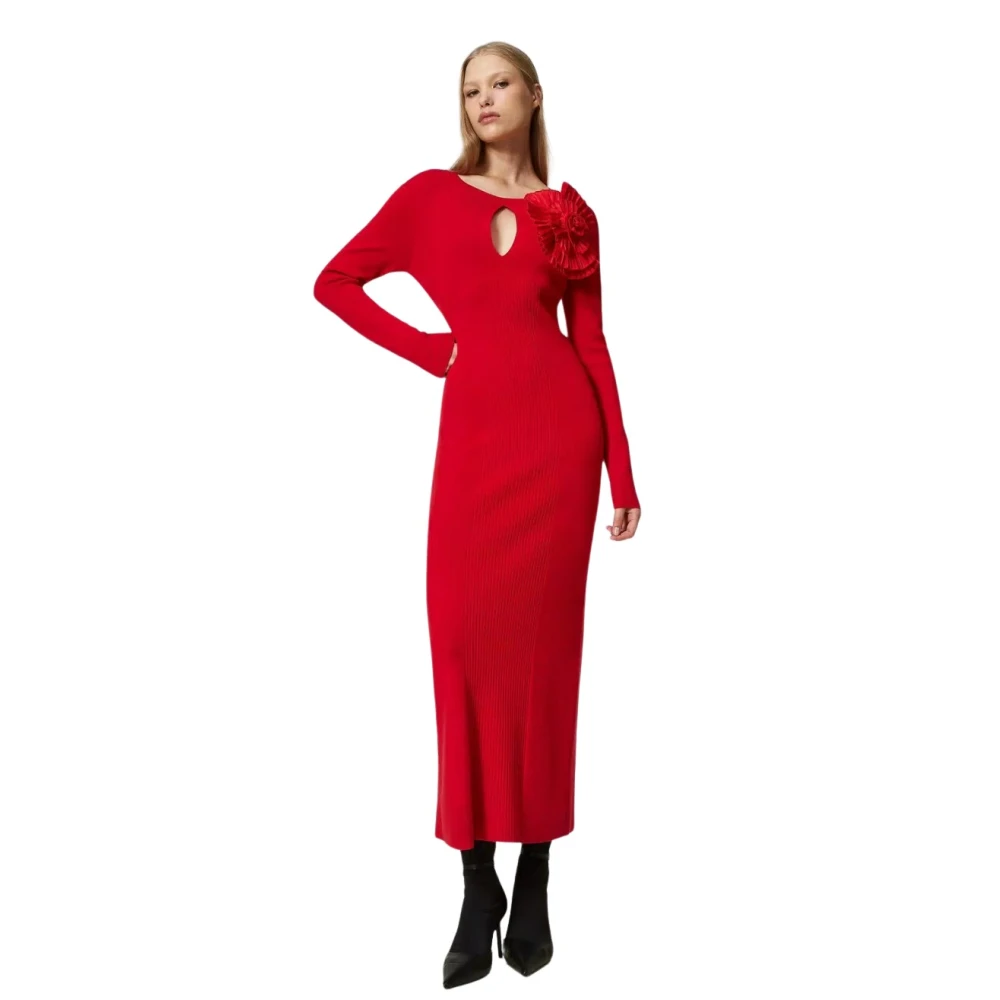 Twinset Lange jurk met broche Red Dames