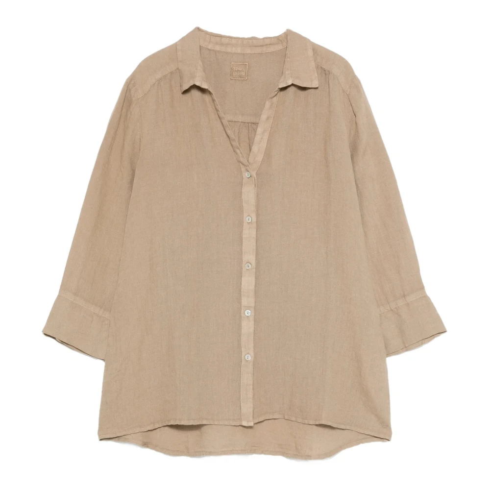 120% Lino Mujer Beige Camisa Clásica Con Cuello