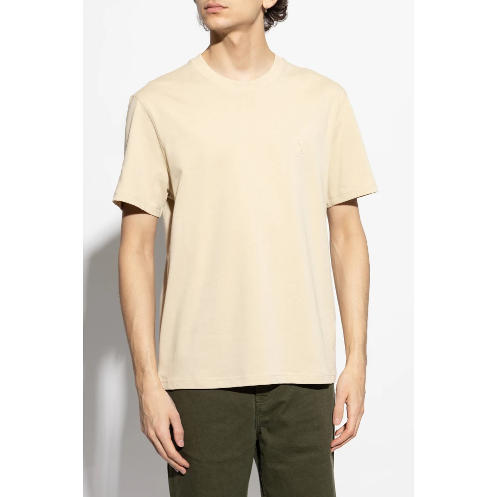 Ami Paris T-shirt met logo Beige Heren