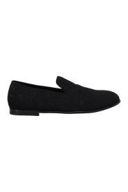 Black Floral Jacquard Slippers Loafers Shoes