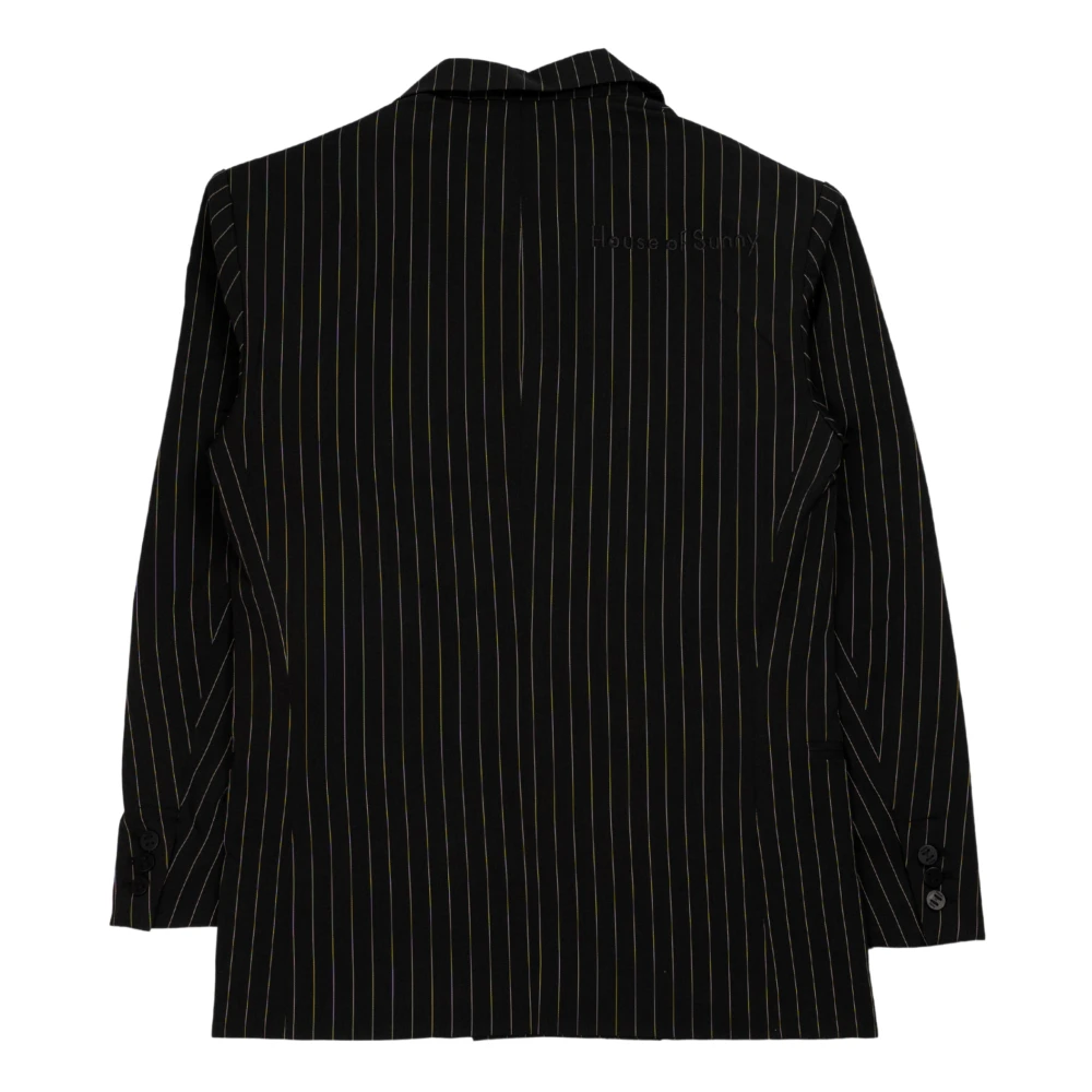 House of Sunny Zwart Gestreepte Geborduurde Double-Breasted Blazer Black Dames