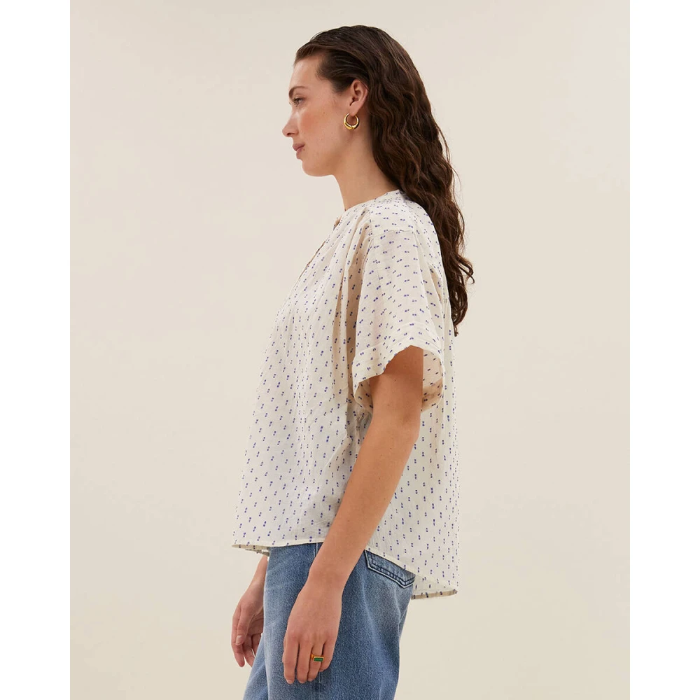 By-Bar Stippen Blouse Korte Mouw Alex Stijl White Dames
