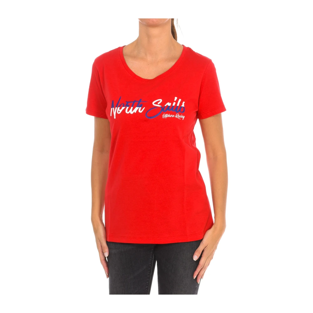 North Sails Women's Red Short Sleeve T-Shirt With Ribbed Neckline