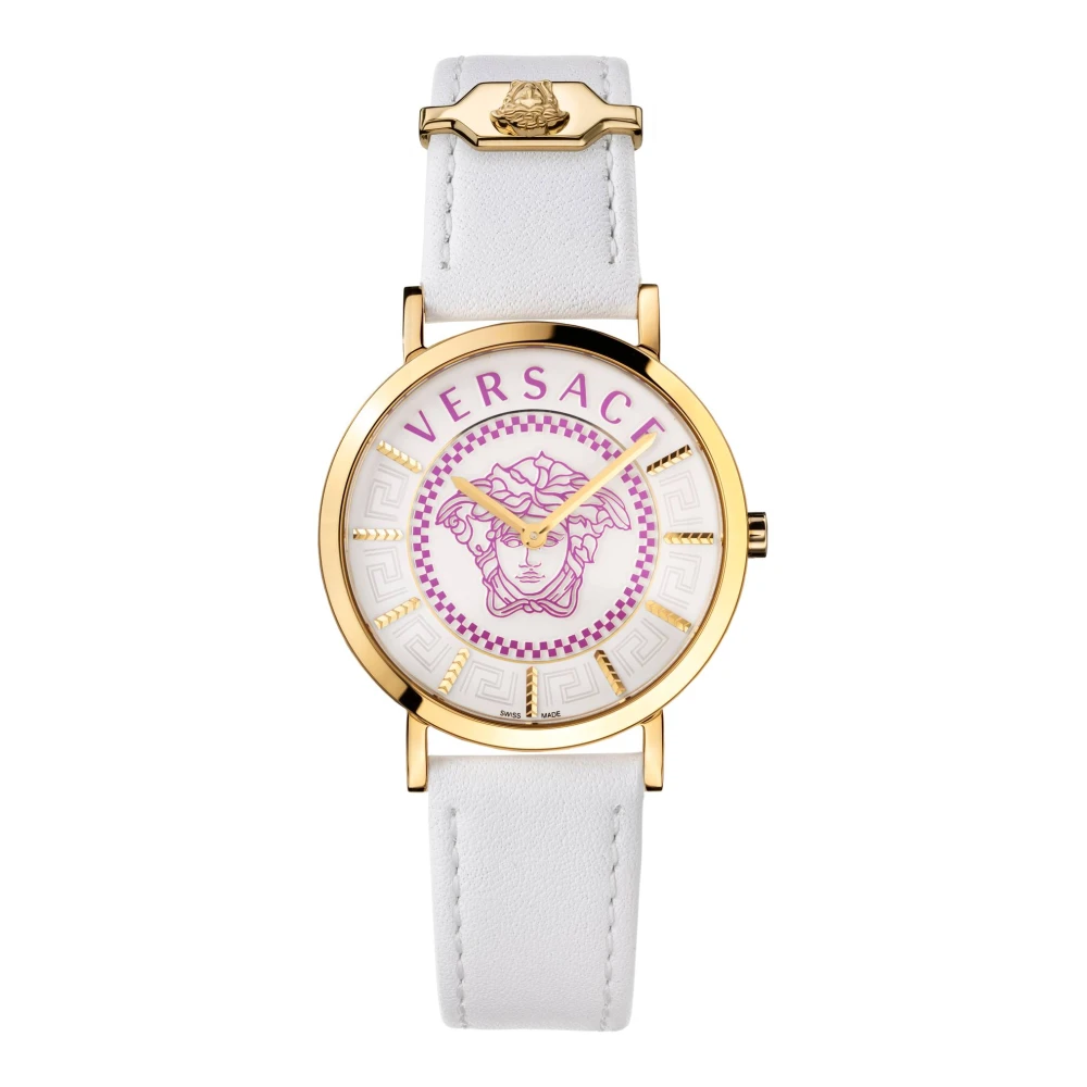 Versace Essential Damklocka Guld Läder Vit Yellow, Dam