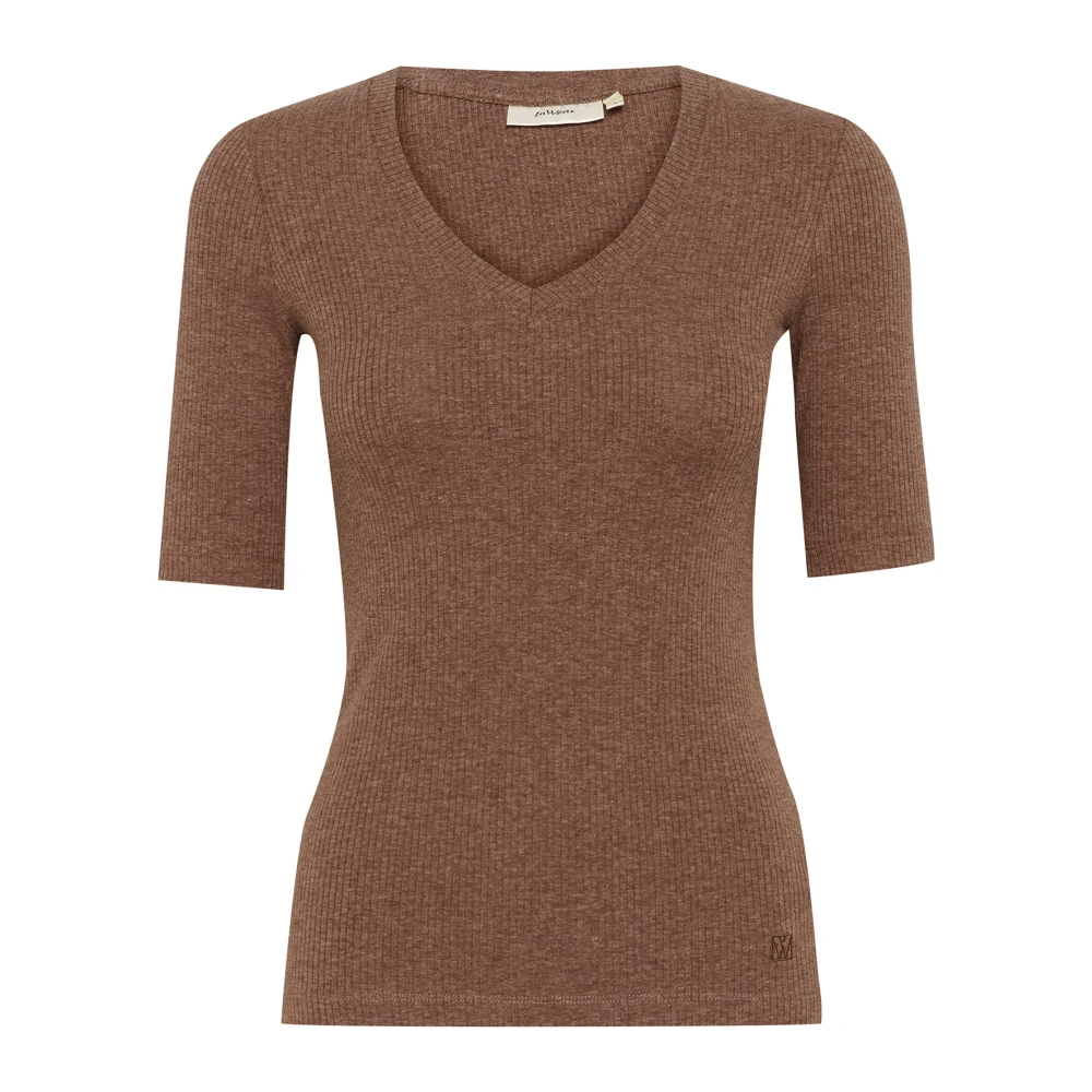 InWear Bruin Puce Melange V-Hals T-Shirt Brown Dames