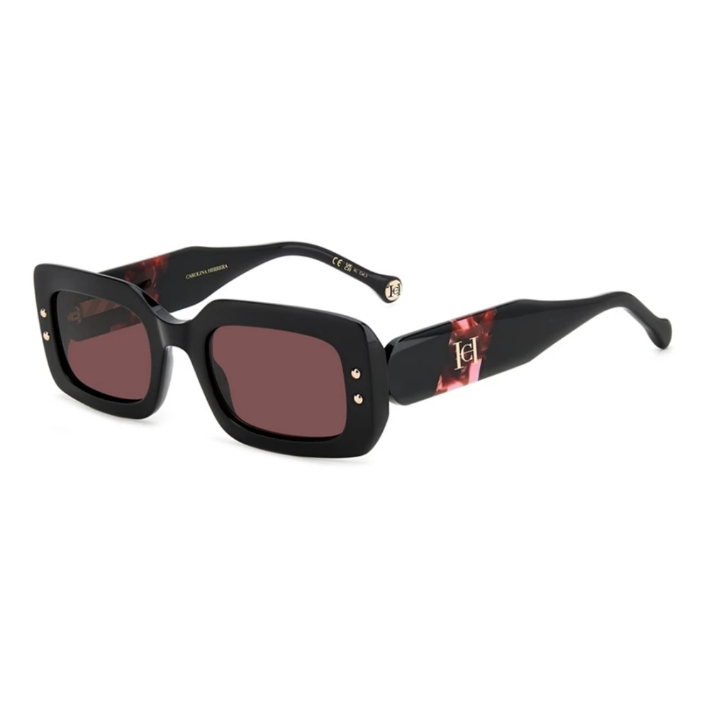 Carolina Herrera Zwarte Bourgondische Zonnebril met Roze Lenzen Black Unisex