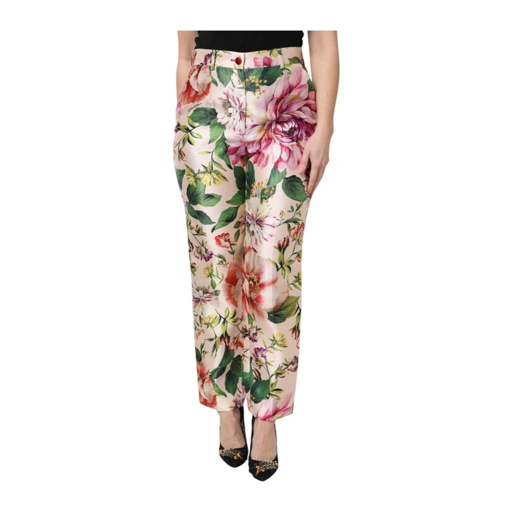 Dolce & Gabbana Women's Multicolor Floral Print Silk Trousers - Straight Trousers - S - Trousers