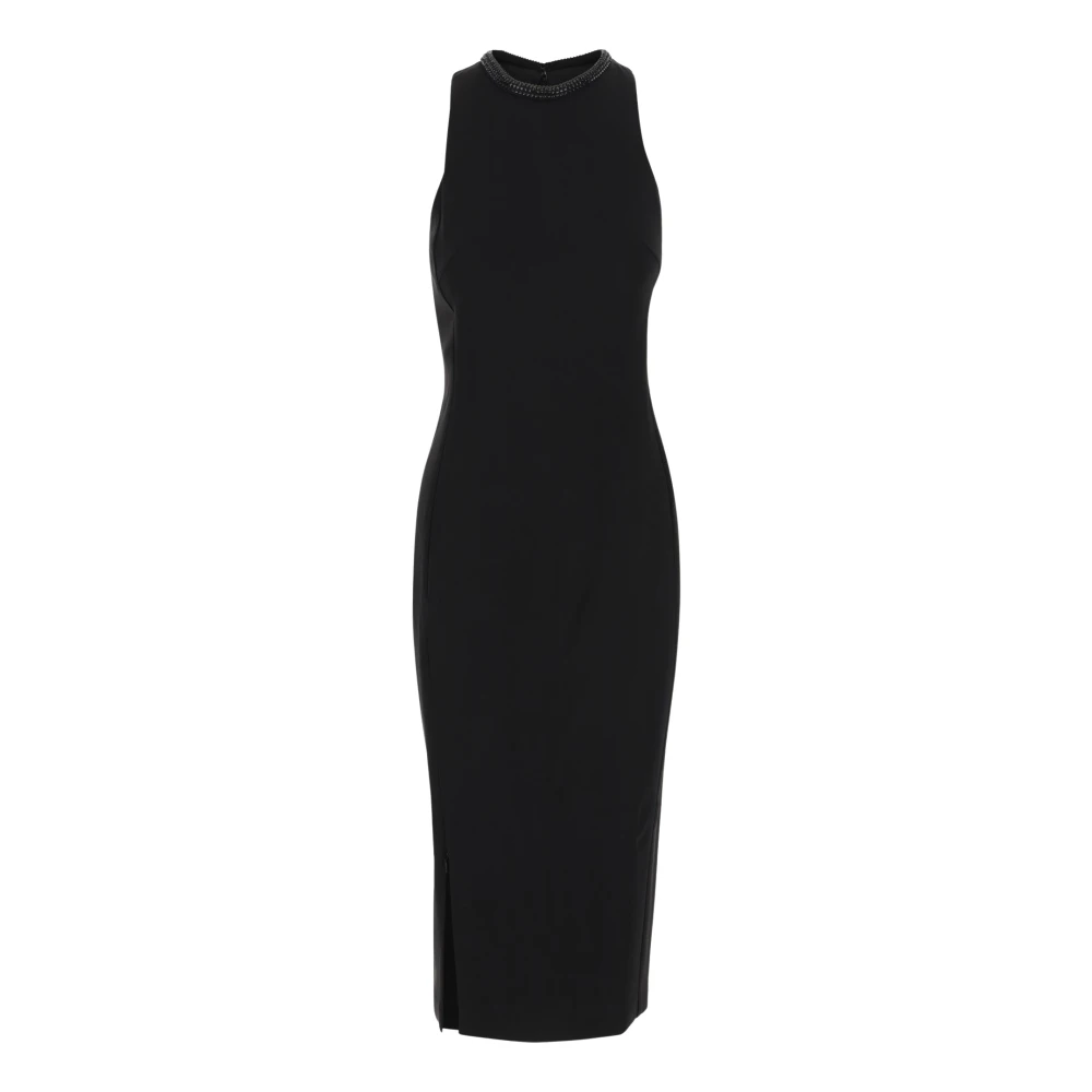 pinko Rhinestone Ronde Hals Mouwloze Zwarte Jurk Black Dames