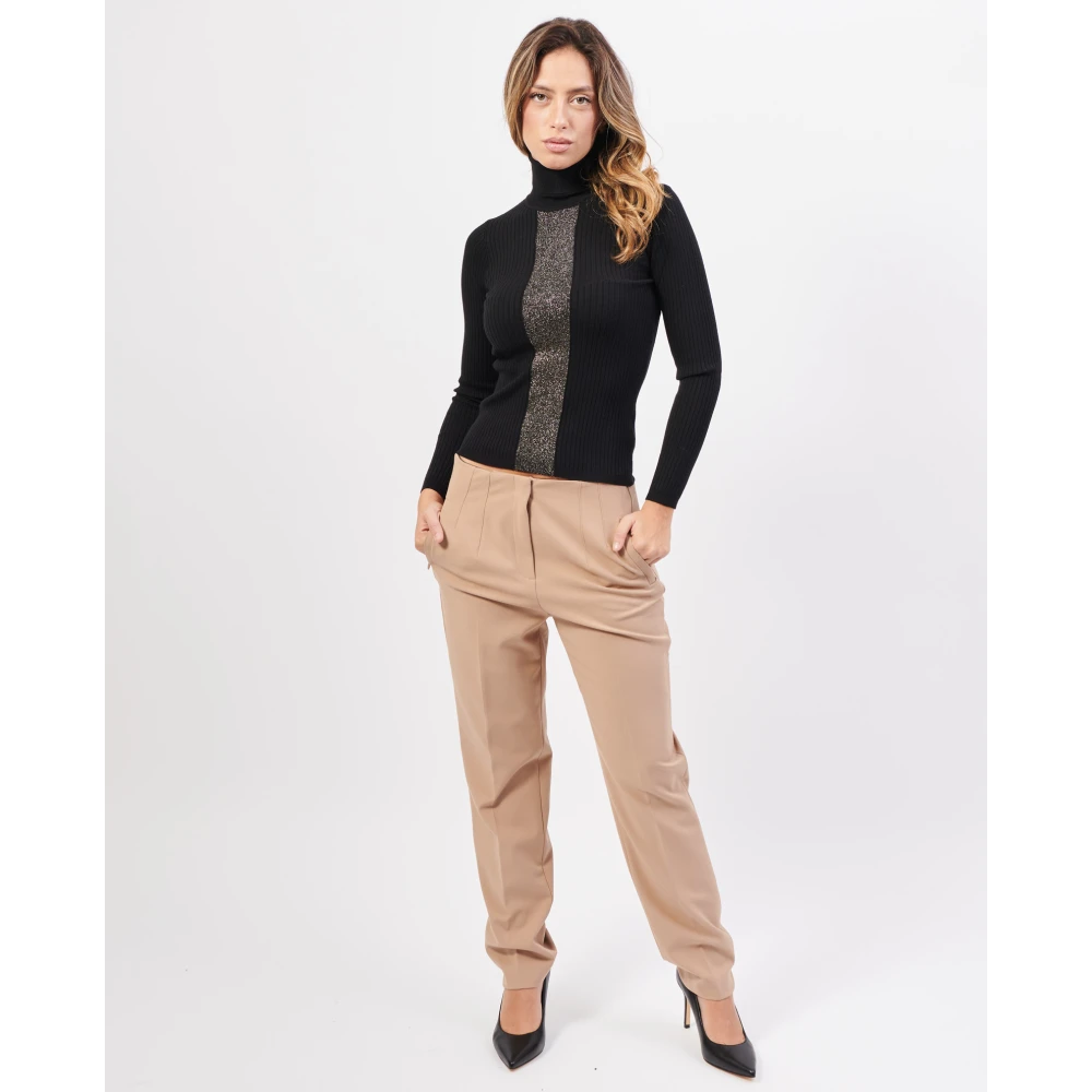 Gaudi Zwarte Geribbelde Trui met Lurex Details Black Dames