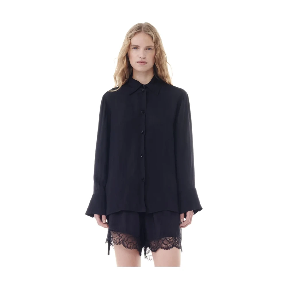 Ganni Zwarte Oversized Viscose Shirt Blouse Black Dames