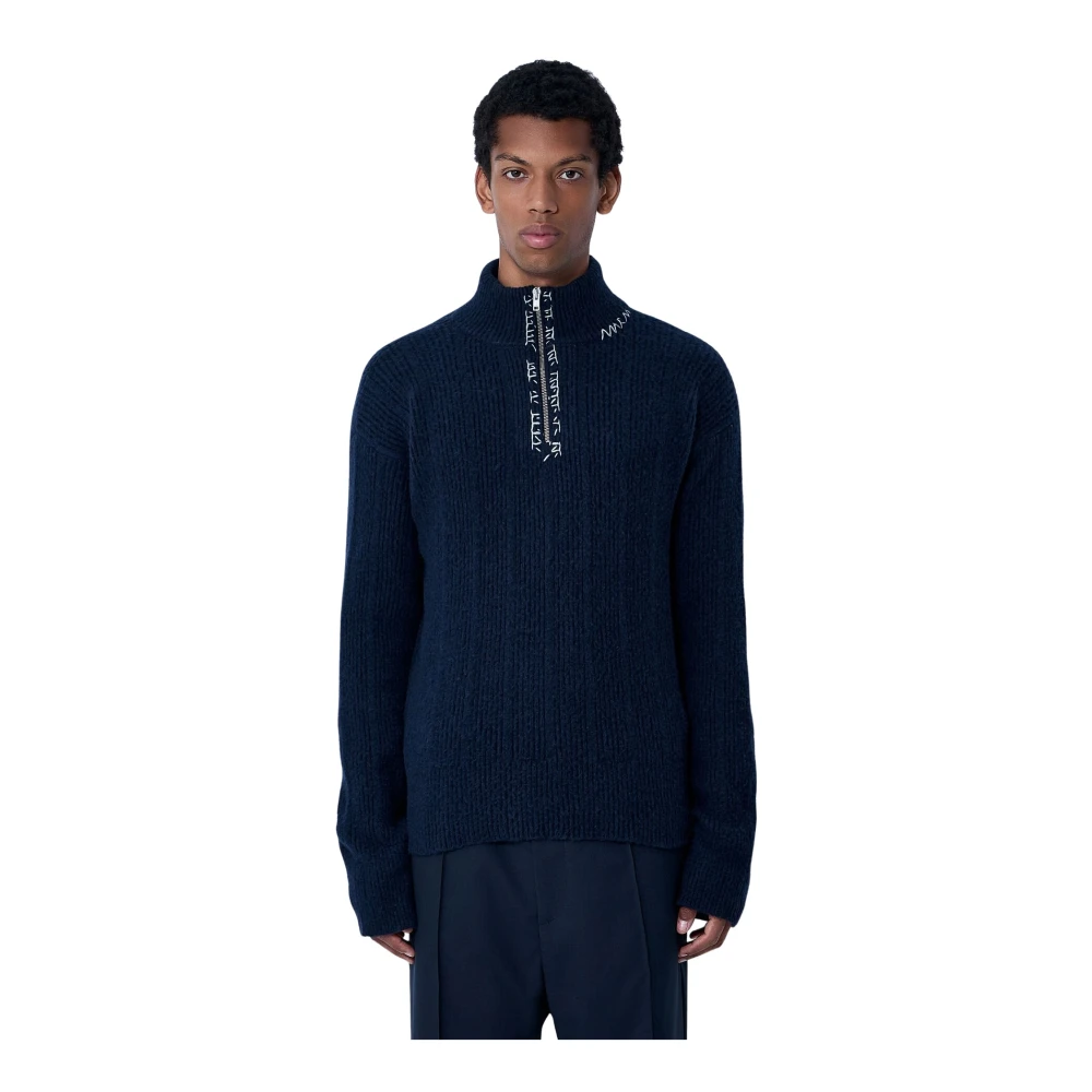 Marni Men's Blue Embroidered Wool-Cashmere Jumper - Turtlenecks - Xl - Knitwear