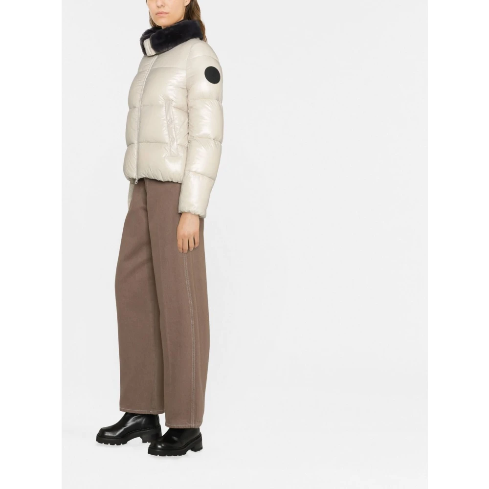 Save The Duck Beige Gewatteerde Jas met Bontdetail Beige Dames