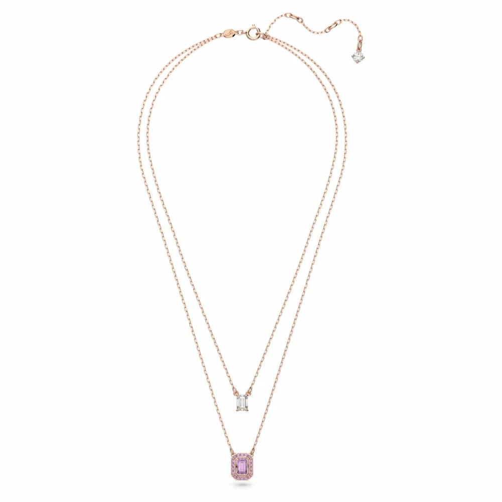 Swarovski Women's Pink Millenia Layered Necklace Octagon Cut