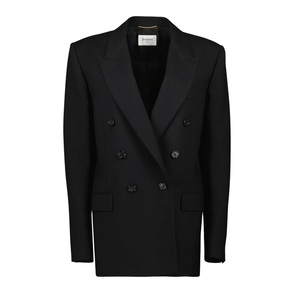 Saint Laurent Women's Black Blazers, M, Elegant Wool Blazer Cassandre Style