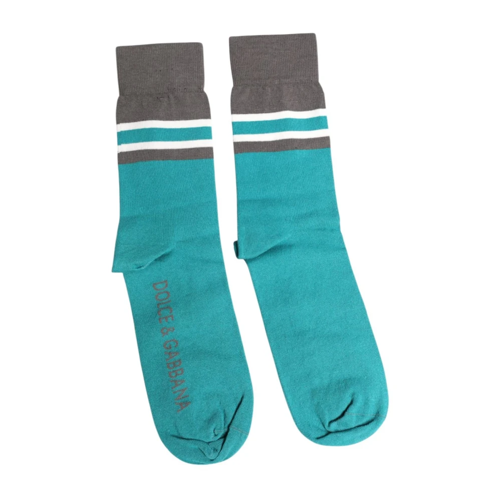 Dolce & Gabbana Men's Green Stretch Logo Mid Calf Socks